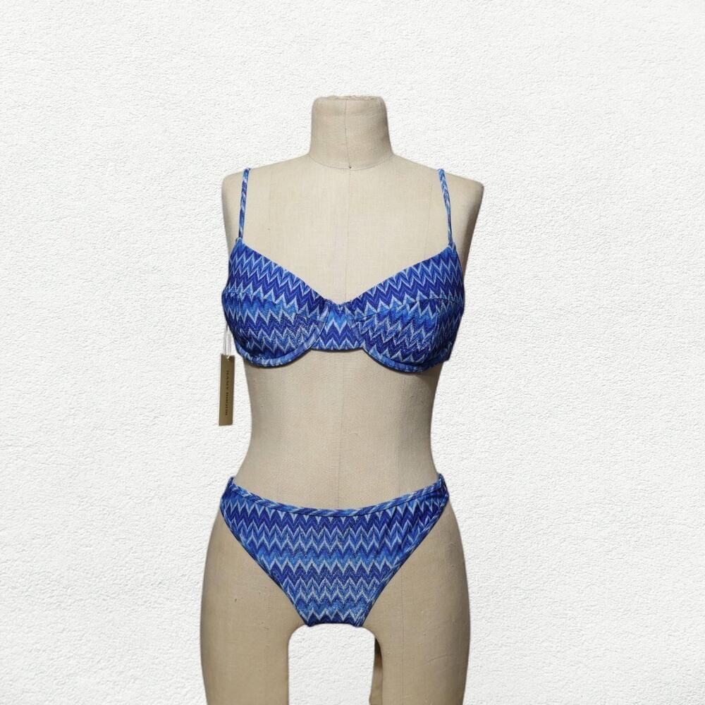 ✨ Ramy Brook Mona Chevron Glitter Bikini Top in Ocean Wave Blue ✨